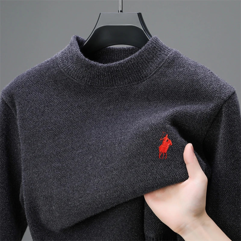 Herren-Strickpullover mit Stickerei – Rundhalsausschnitt