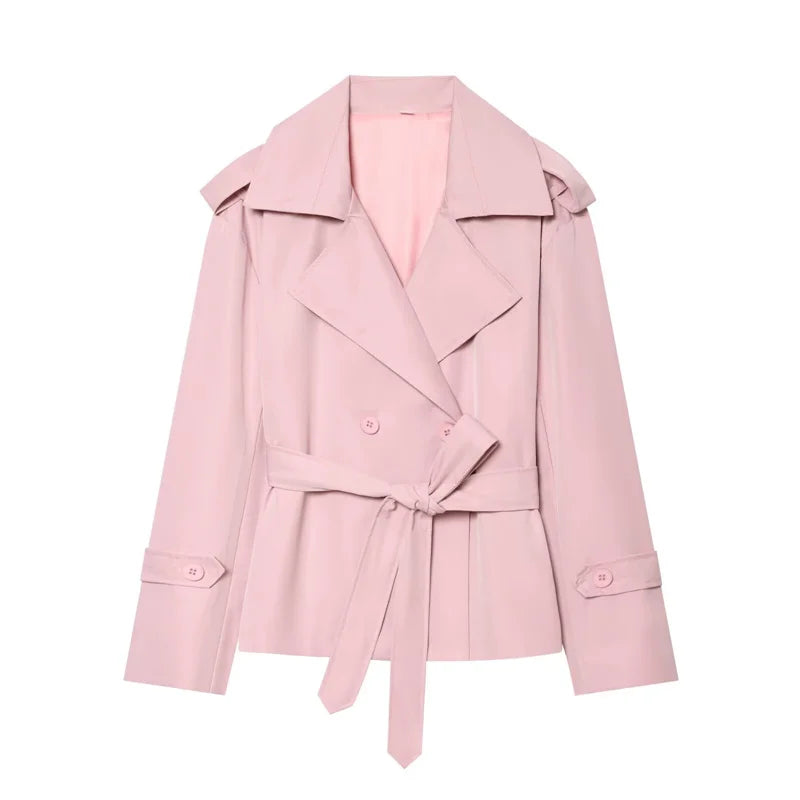 Women's Belted Short Trench Coat – Long Sleeve