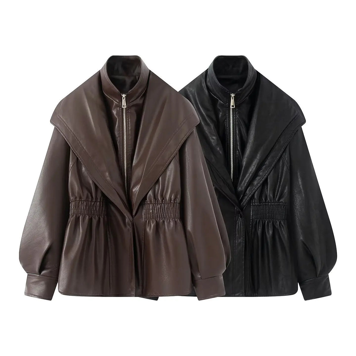 Women's Brown PU Leather Jacket – Zipper, Lapel
