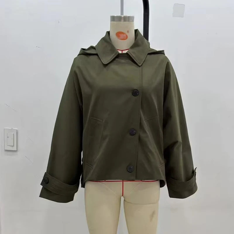 Damen-Trenchcoat mit Kapuze – Langarm