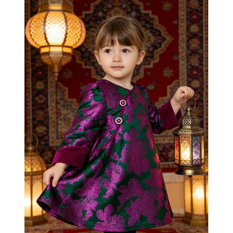 Girls' Embroidered Tang Suit Princess Dress – Velvet Sleeves