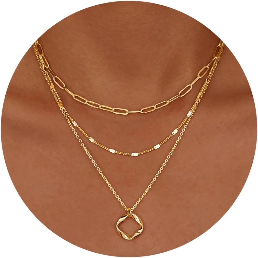 Layered Gold Plated Pendant Necklace