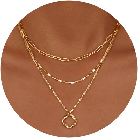 Layered Gold Plated Pendant Necklace