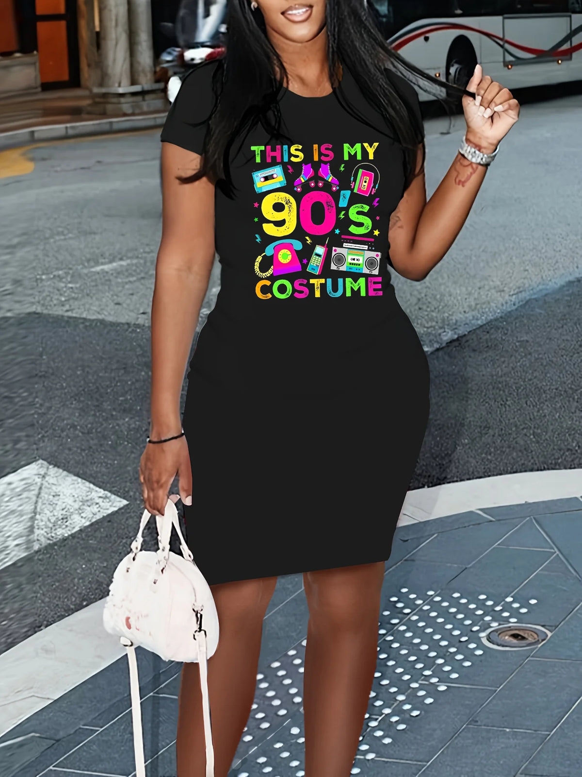 Women's Casual T-Shirt Dress – Short Sleeve, Round Neck, Midi