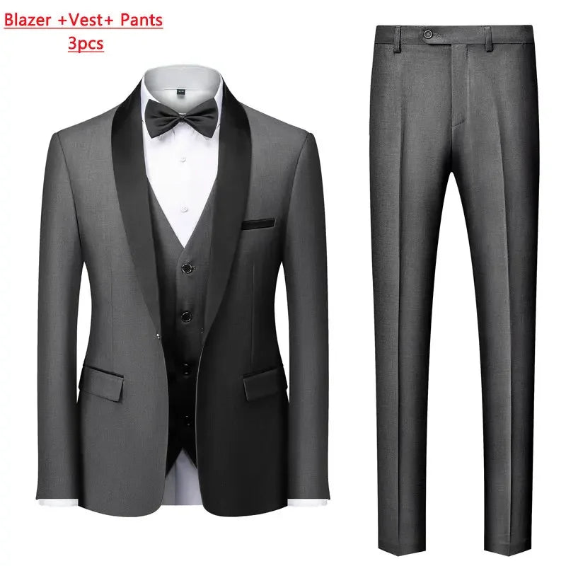 Men's 3-Piece Polyester Viscose Formal Suit – Blazer, Vest & Pants
