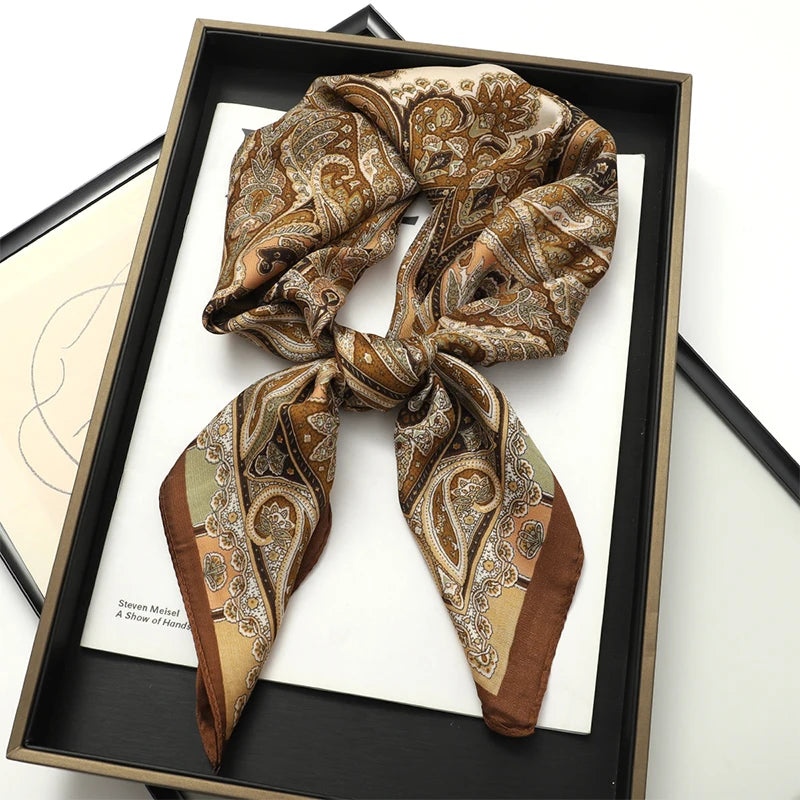 Foulard pour femme 70X70cm mode 2025, imprimé, pashmina, foulard en soie, châle carré, bandeau décoratif, tour de cou, design de luxe, bandana