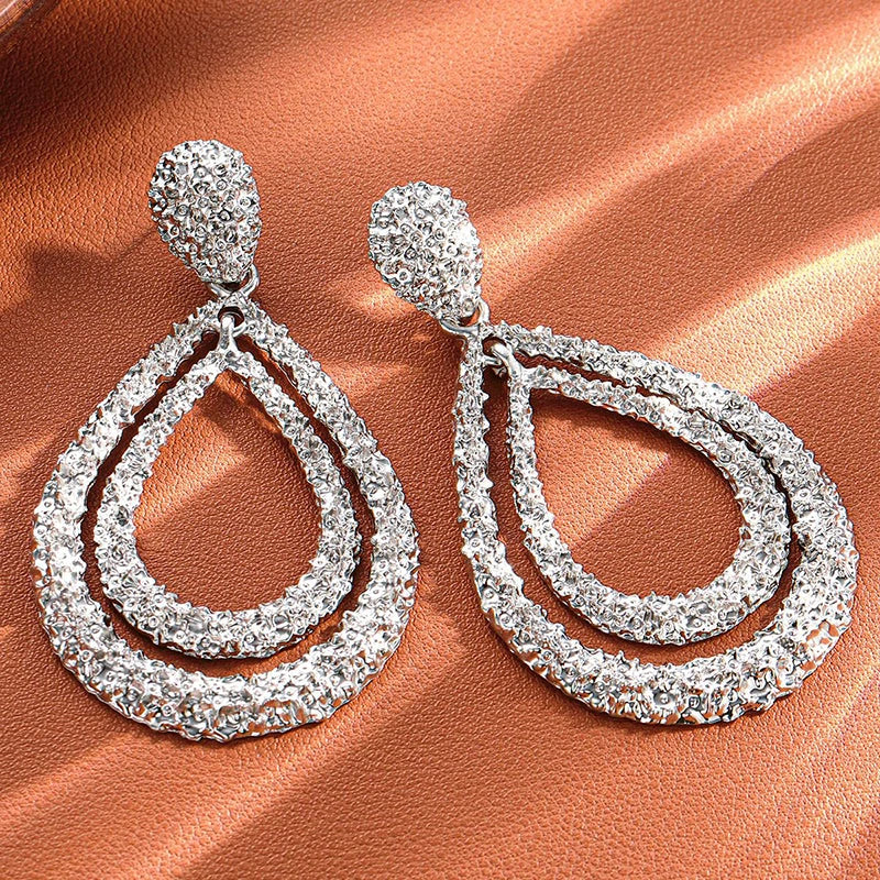 Boucles d'oreilles pendantes vintage en métal en forme de goutte d'eau, style européen et américain, pour femmes et filles, boucles d'oreilles longues double épaisseur, bijoux fantaisie imposants, cadeau