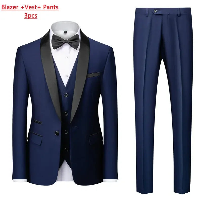 Men's 3-Piece Polyester Viscose Formal Suit – Blazer, Vest & Pants