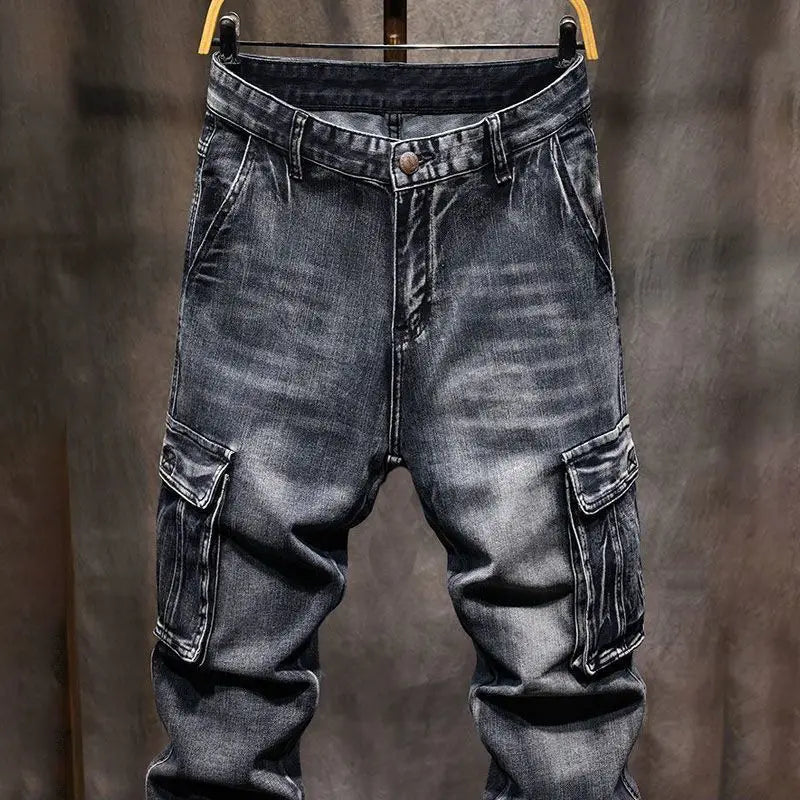 Men's Black Multi-Pocket Workwear Jeans