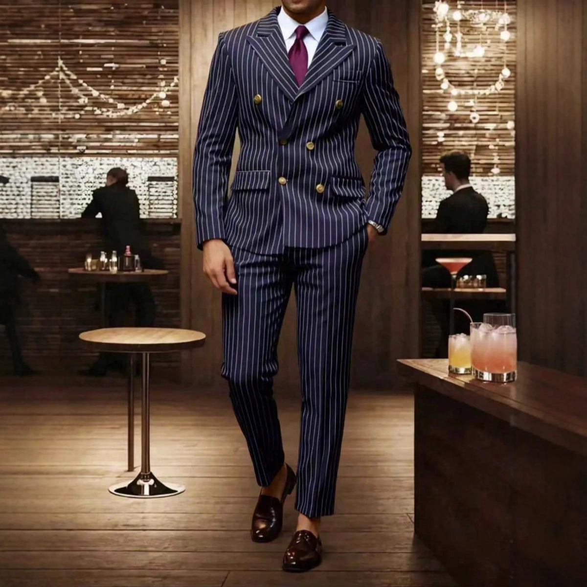 Brown Striped Two-Piece Suit
