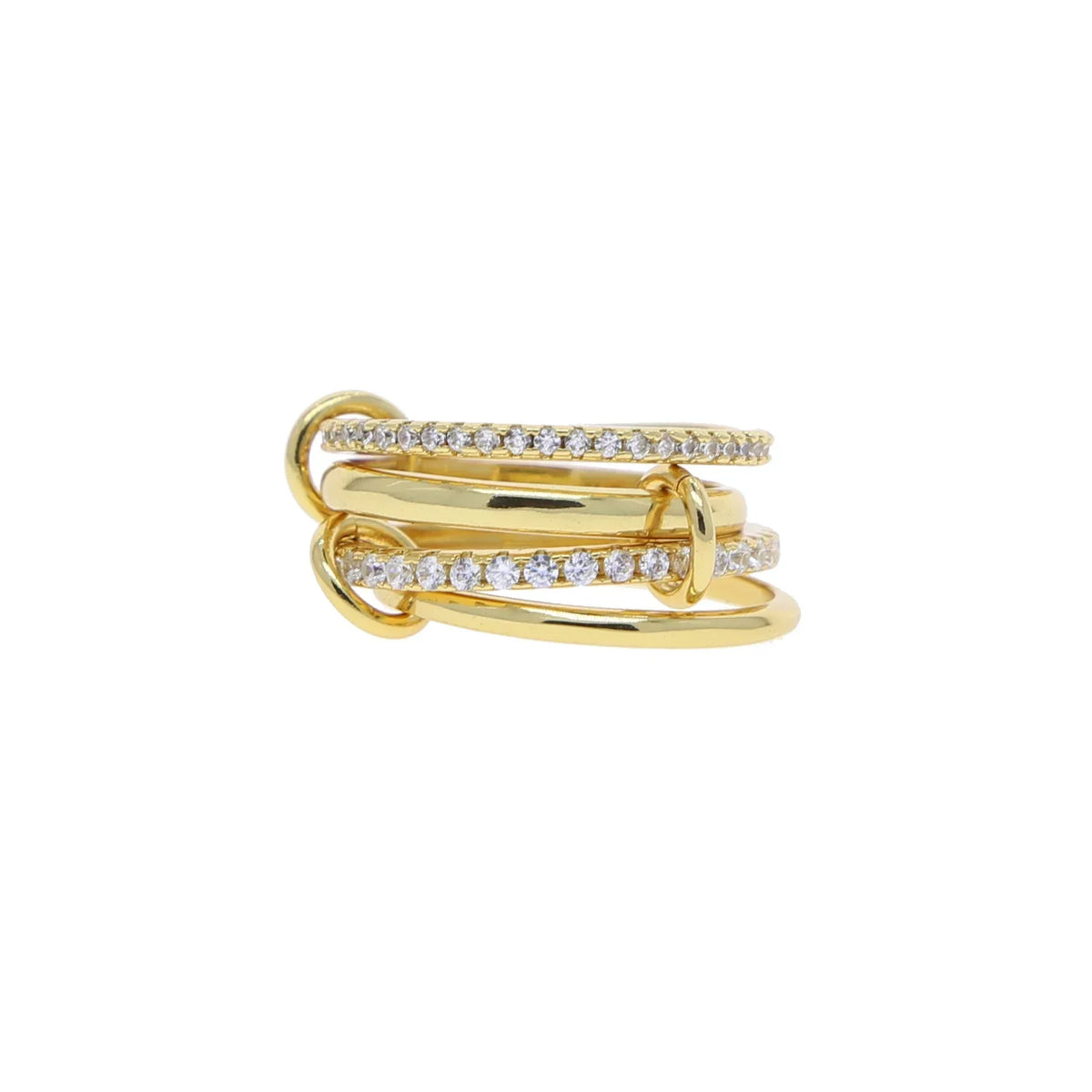 Anelli alla moda in oro e argento, placcati in oro 18k, set da 4 pezzi impilabili con zirconi scintillanti, ideali come gioielli da festa per donna