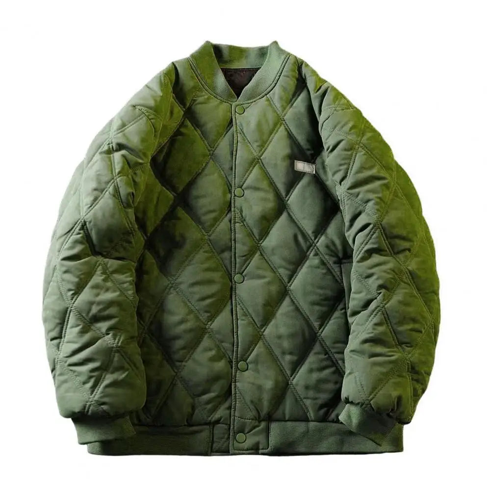 Men's Winter Padded Bomber Jacket – Quilted, Loose Fit