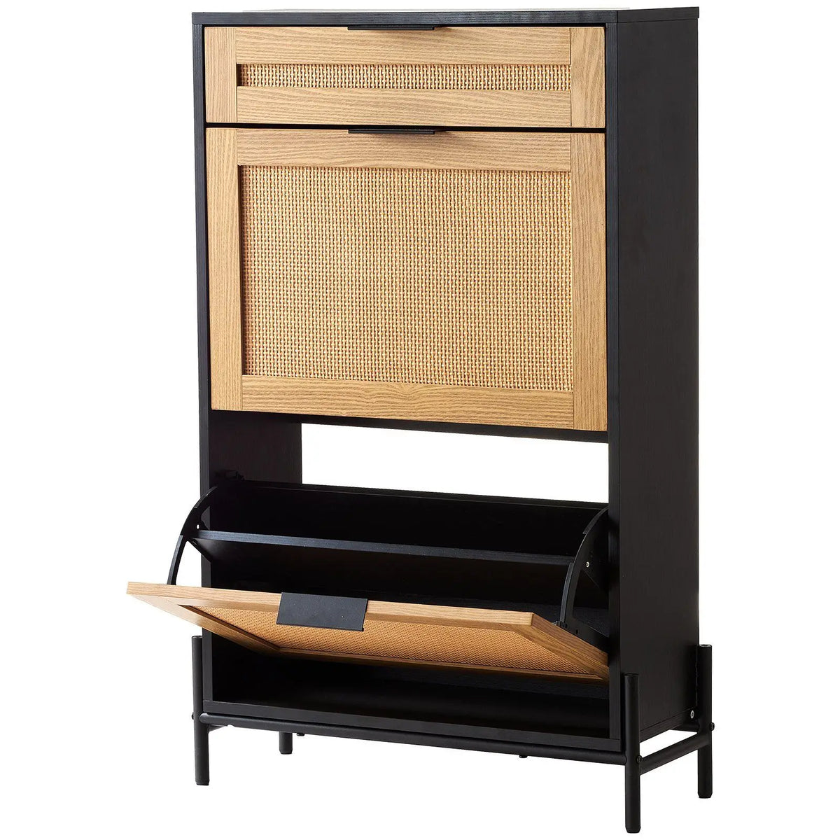Rattan 2-Flap Shoe Cabinet — Slim Entryway Organizer
