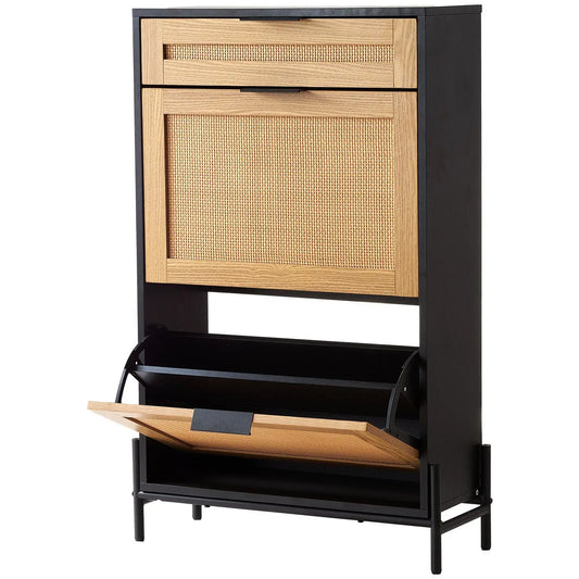 Rattan 2-Flap Shoe Cabinet — Slim Entryway Organizer