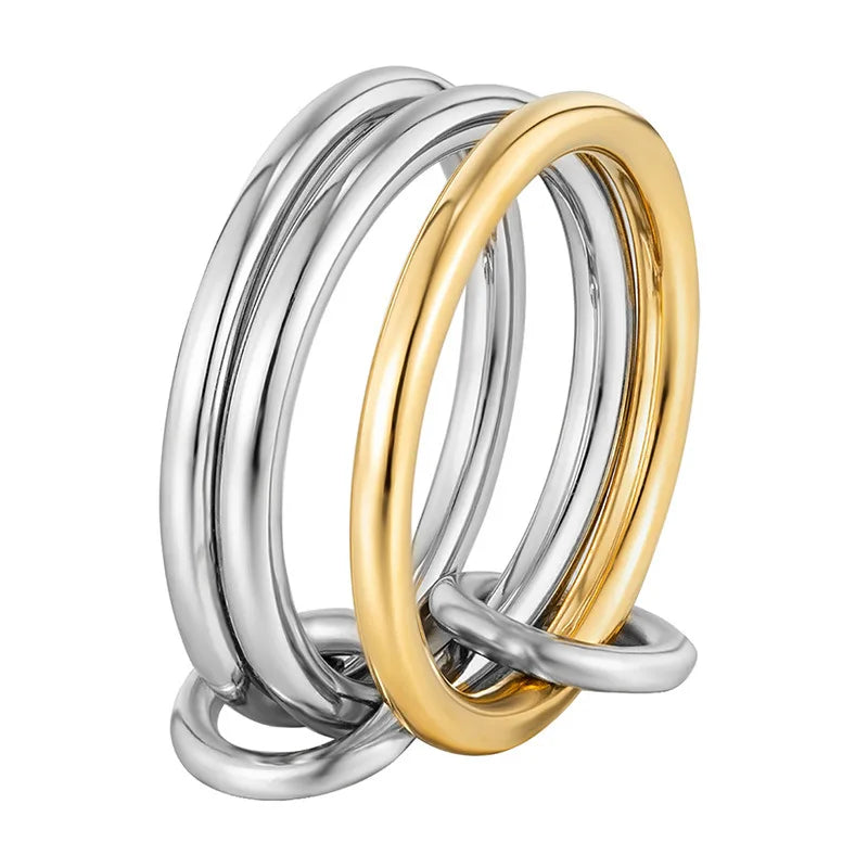 Anelli alla moda in oro e argento, placcati in oro 18k, set da 4 pezzi impilabili con zirconi scintillanti, ideali come gioielli da festa per donna