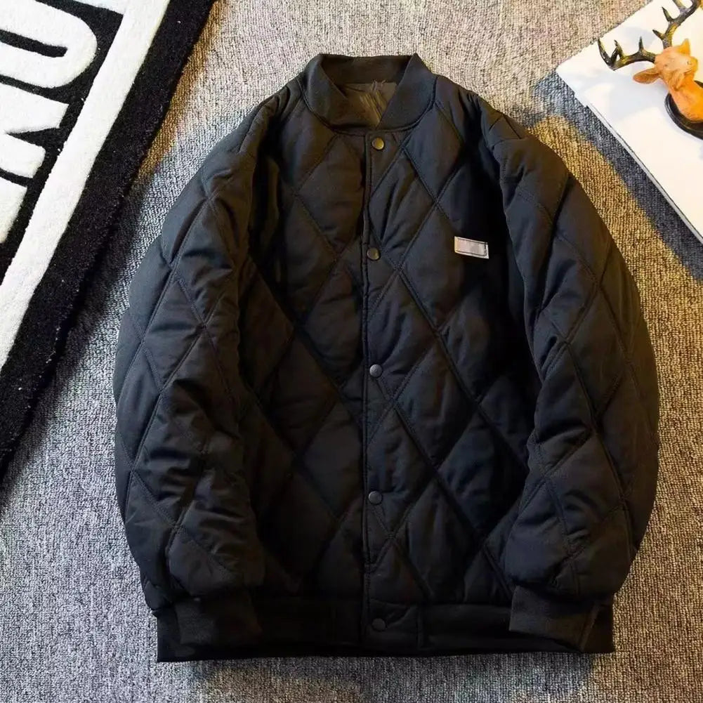 Men's Winter Padded Bomber Jacket – Quilted, Loose Fit