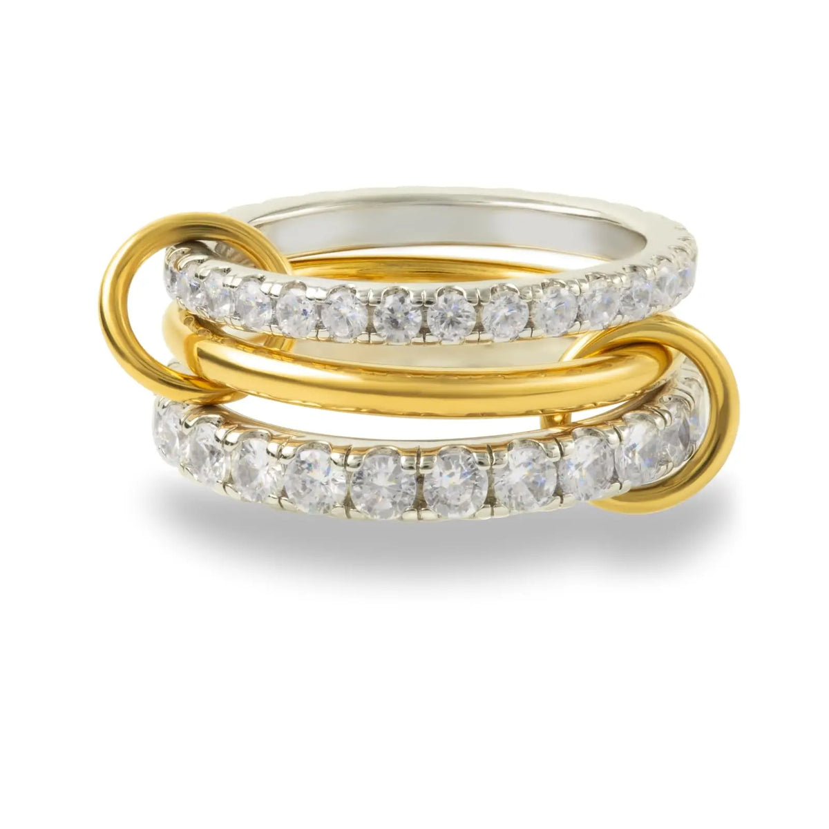 Anelli alla moda in oro e argento, placcati in oro 18k, set da 4 pezzi impilabili con zirconi scintillanti, ideali come gioielli da festa per donna