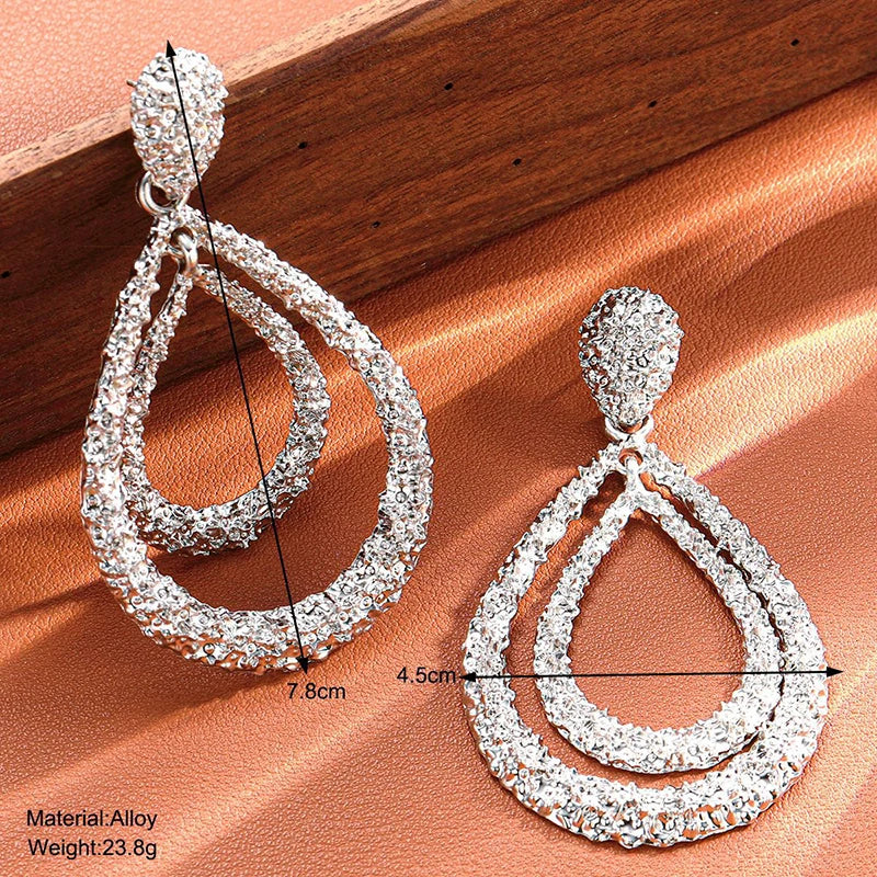 Boucles d'oreilles pendantes vintage en métal en forme de goutte d'eau, style européen et américain, pour femmes et filles, boucles d'oreilles longues double épaisseur, bijoux fantaisie imposants, cadeau
