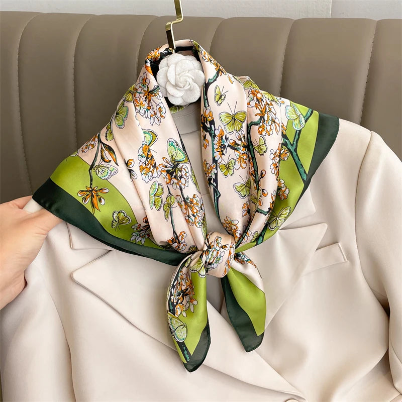 Foulard pour femme 70X70cm mode 2025, imprimé, pashmina, foulard en soie, châle carré, bandeau décoratif, tour de cou, design de luxe, bandana