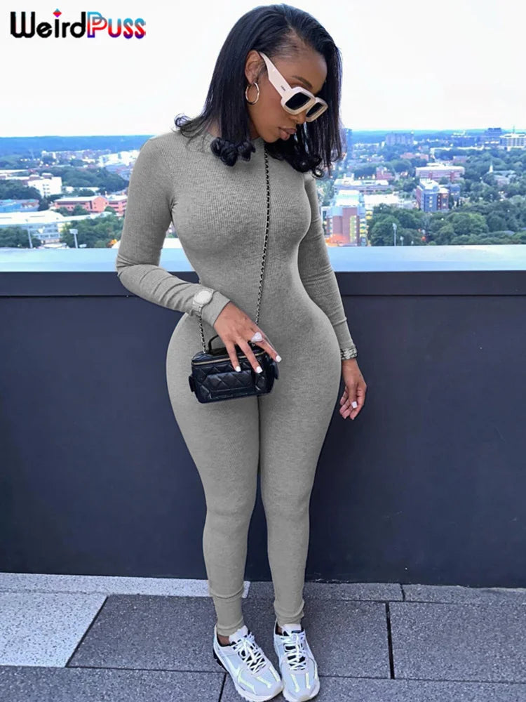 Combinaison décontractée, extensible et ajustée, à manches longues, pour femme, style fitness, streetwear simple et sportive, idéale pour l'automne.