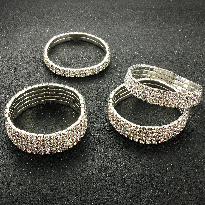 Mehrteilige silberfarbene Strass-Armbänder & Reifen, Braut-Armband, dehnbares Armband für Damen, Schmuck