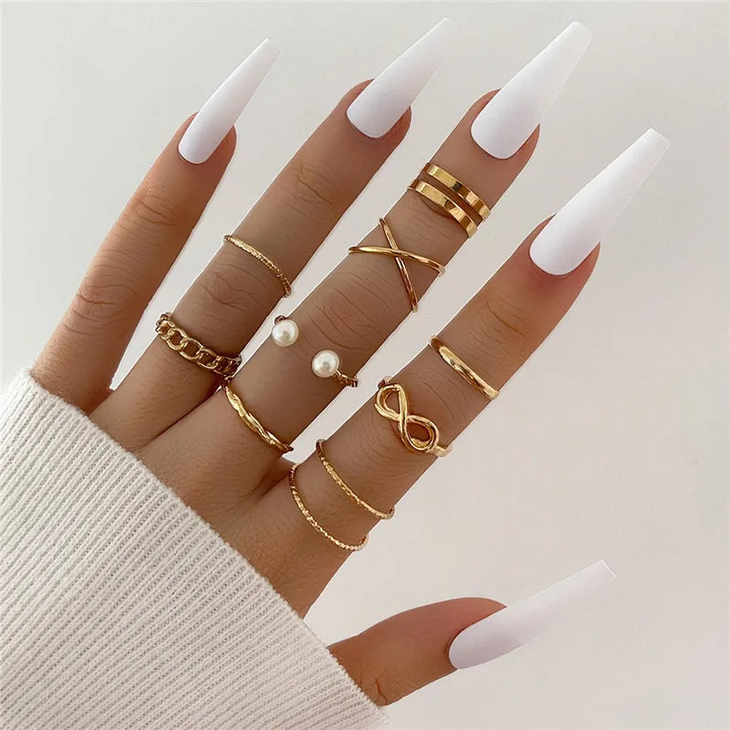Silver Crystal Rings Set