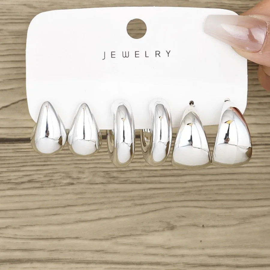 6-tlg. Edelstahl-Wassertropfen-Creolen-Set für Damen, europäischer und amerikanischer minimalistischer glatter Kreis-Ohrring-Schmuck