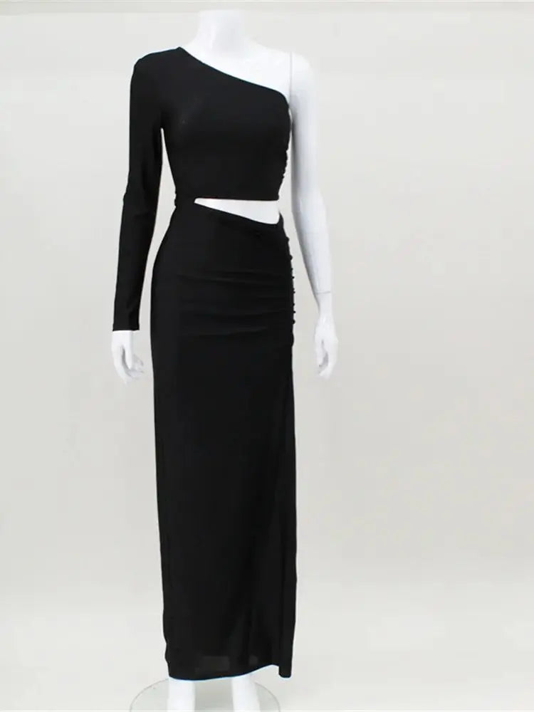 Women's One-Shoulder Maxi Dress – Ankle-Length, Sheath Silhouette