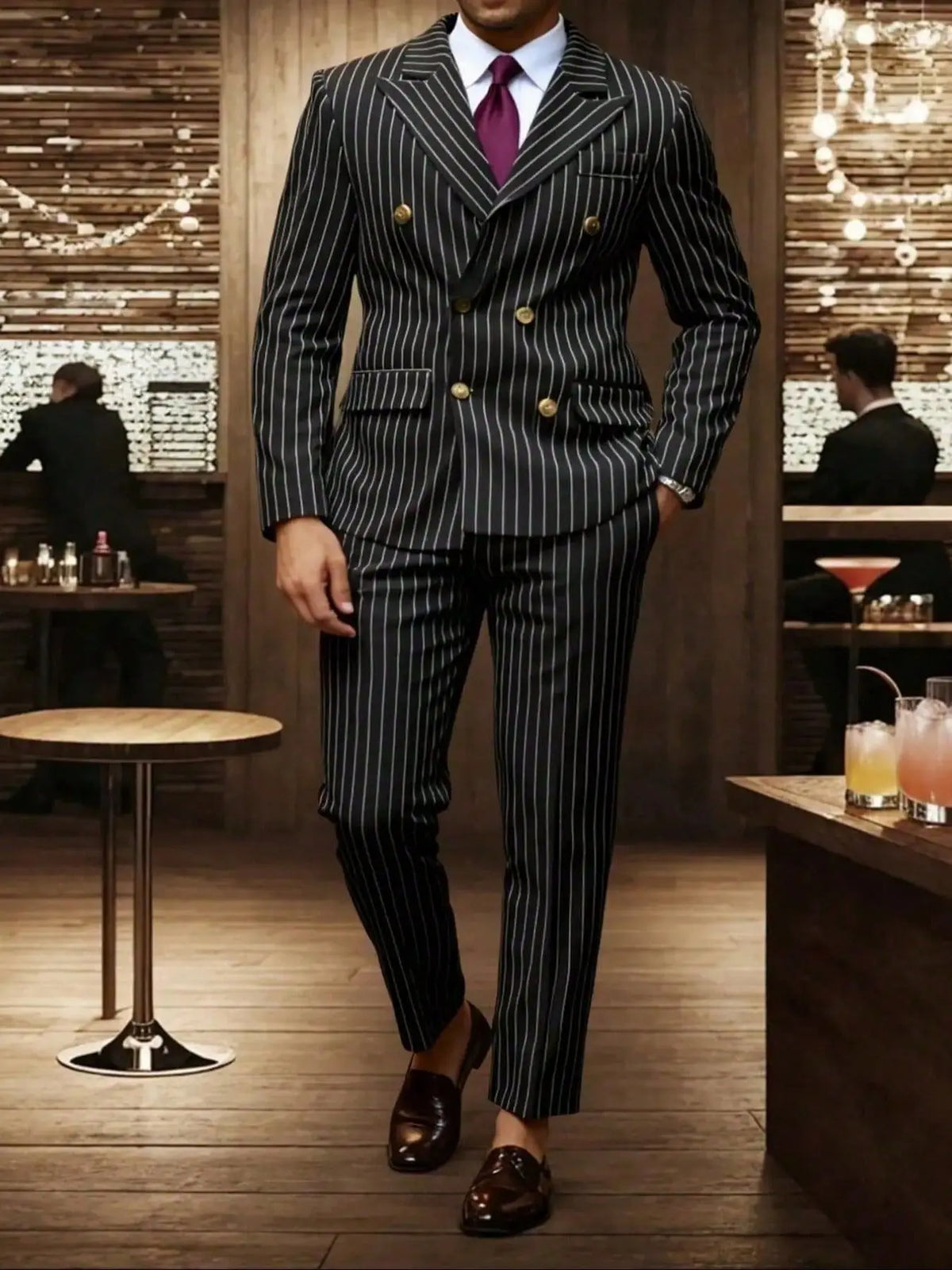 Brown Striped Two-Piece Suit
