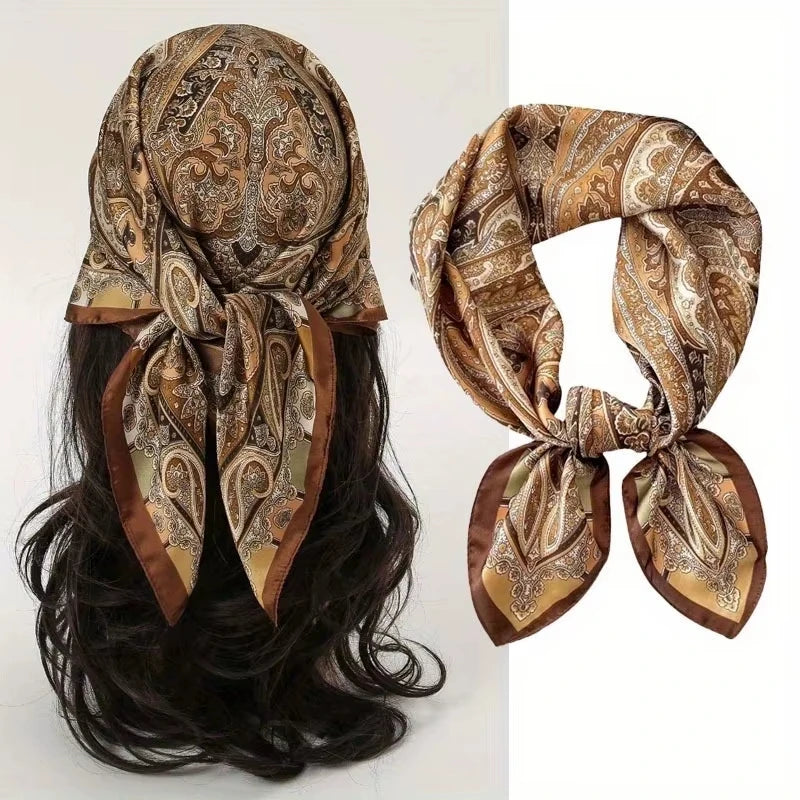 Foulard pour femme 70X70cm mode 2025, imprimé, pashmina, foulard en soie, châle carré, bandeau décoratif, tour de cou, design de luxe, bandana