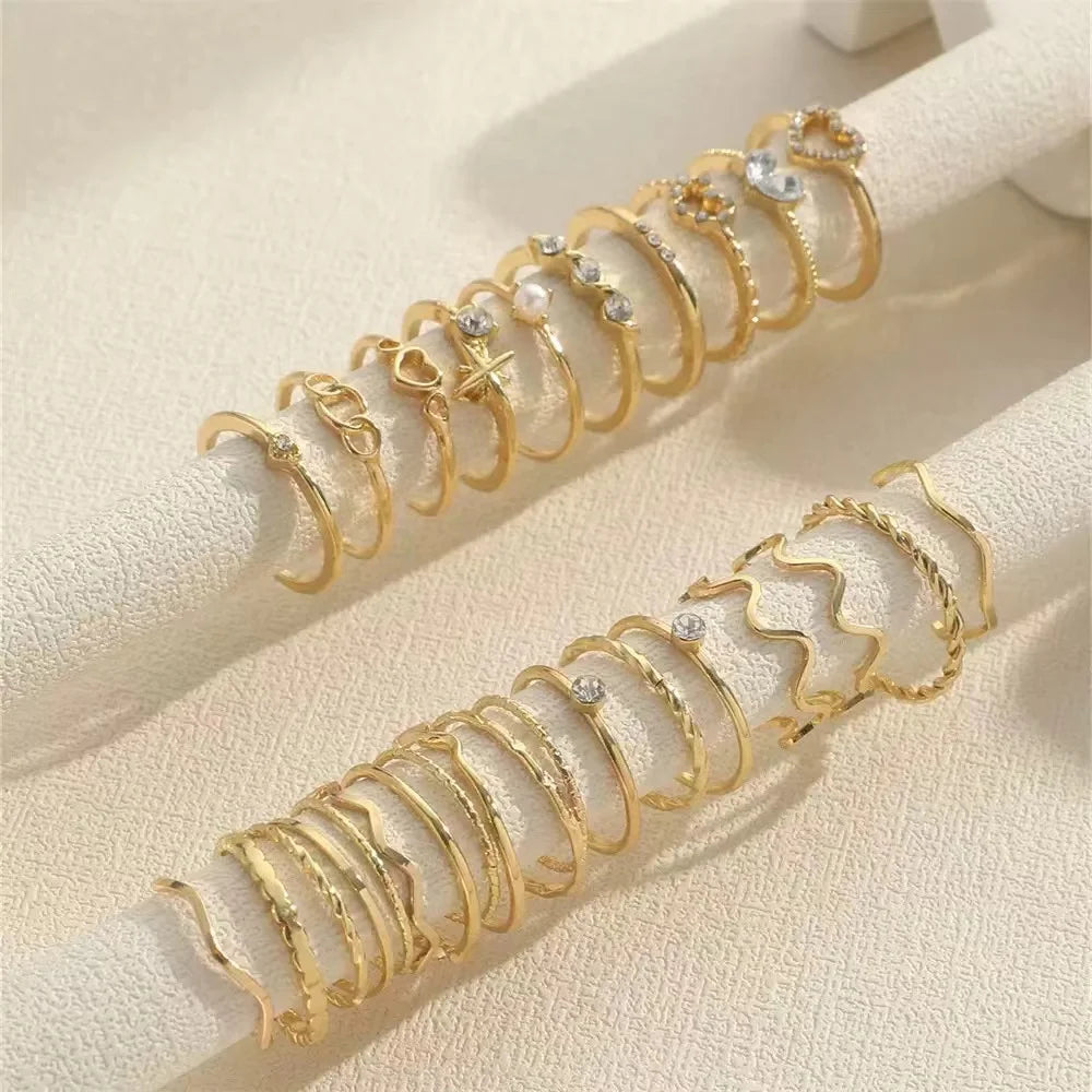 23PCS Zircon Wave Ring Set