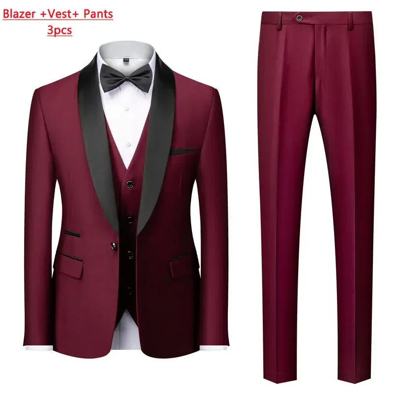 Men's 3-Piece Polyester Viscose Formal Suit – Blazer, Vest & Pants