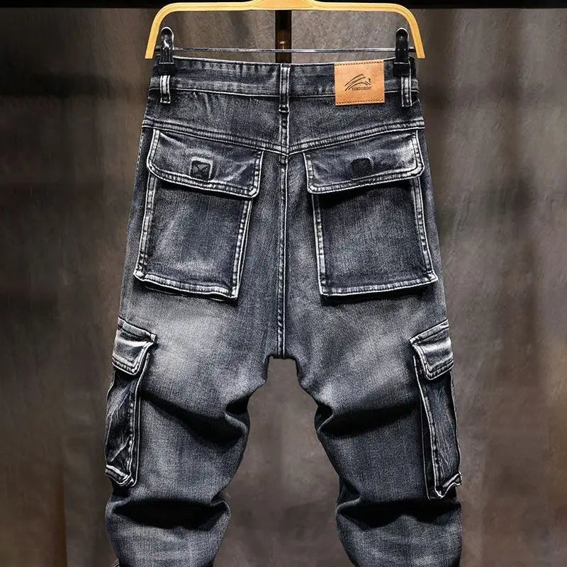 Men's Black Multi-Pocket Workwear Jeans