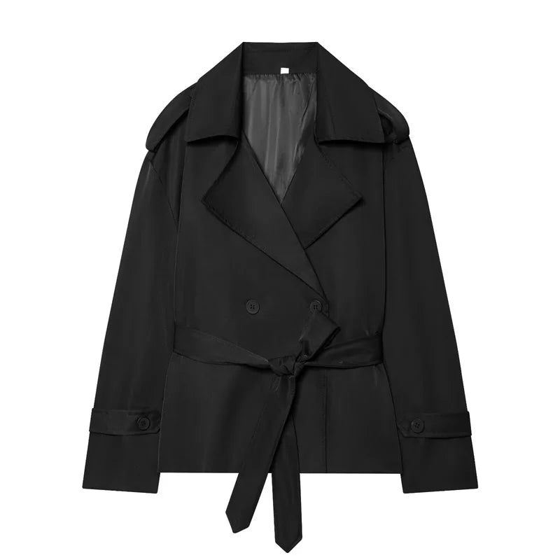 Women's Belted Short Trench Coat – Long Sleeve