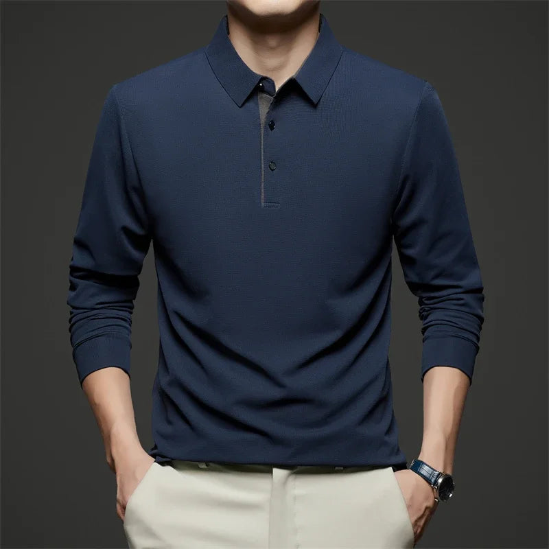 Men's Business Casual Long Sleeve Polo Shirt