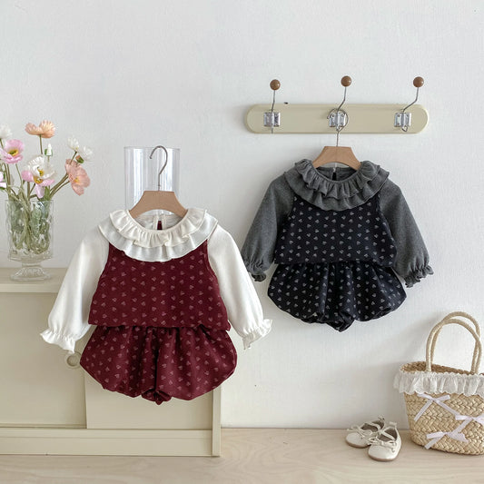 Baby Girls' Autumn Outfit Set – Doll Collar Top & Pants