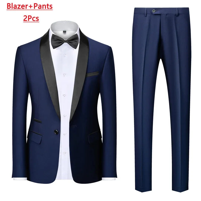 Men's 3-Piece Polyester Viscose Formal Suit – Blazer, Vest & Pants