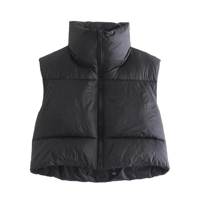 Women's Short Quilted Vest – Stand-Up Collar, Sleeveless
