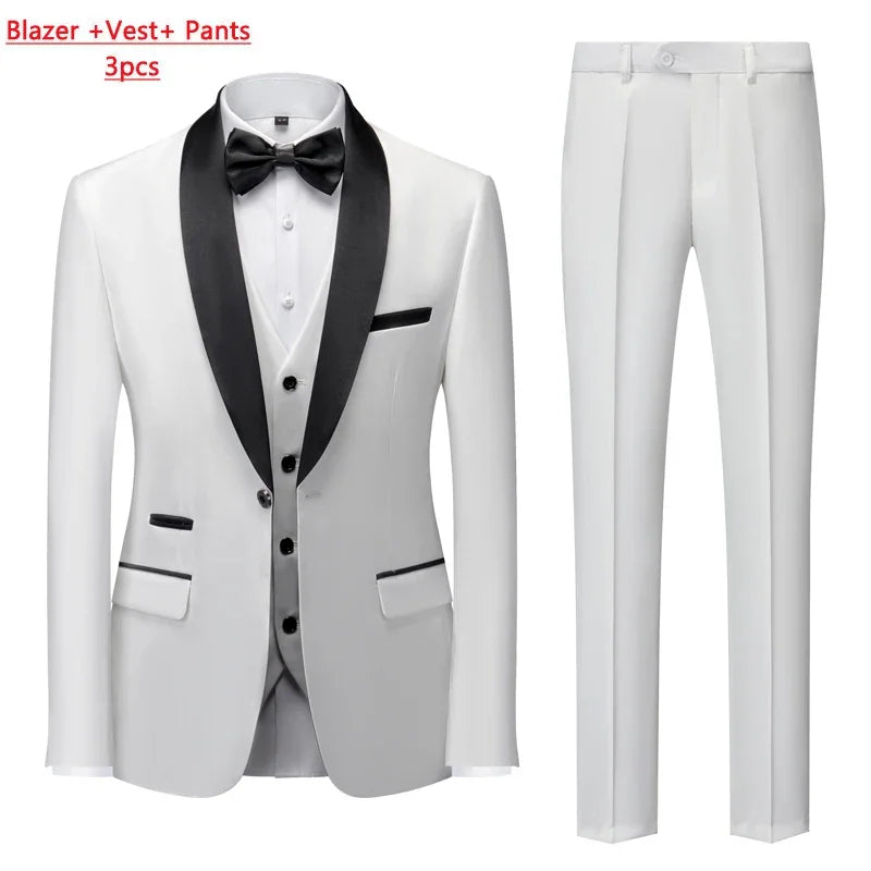 Men's 3-Piece Polyester Viscose Formal Suit – Blazer, Vest & Pants