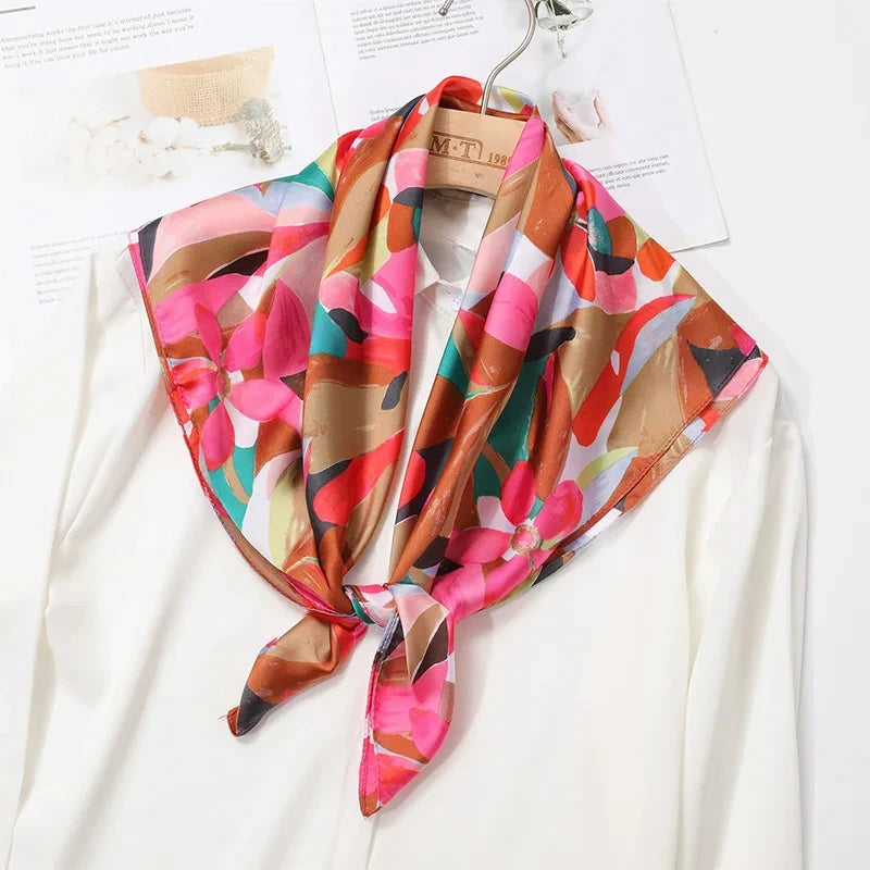 Foulard pour femme 70X70cm mode 2025, imprimé, pashmina, foulard en soie, châle carré, bandeau décoratif, tour de cou, design de luxe, bandana