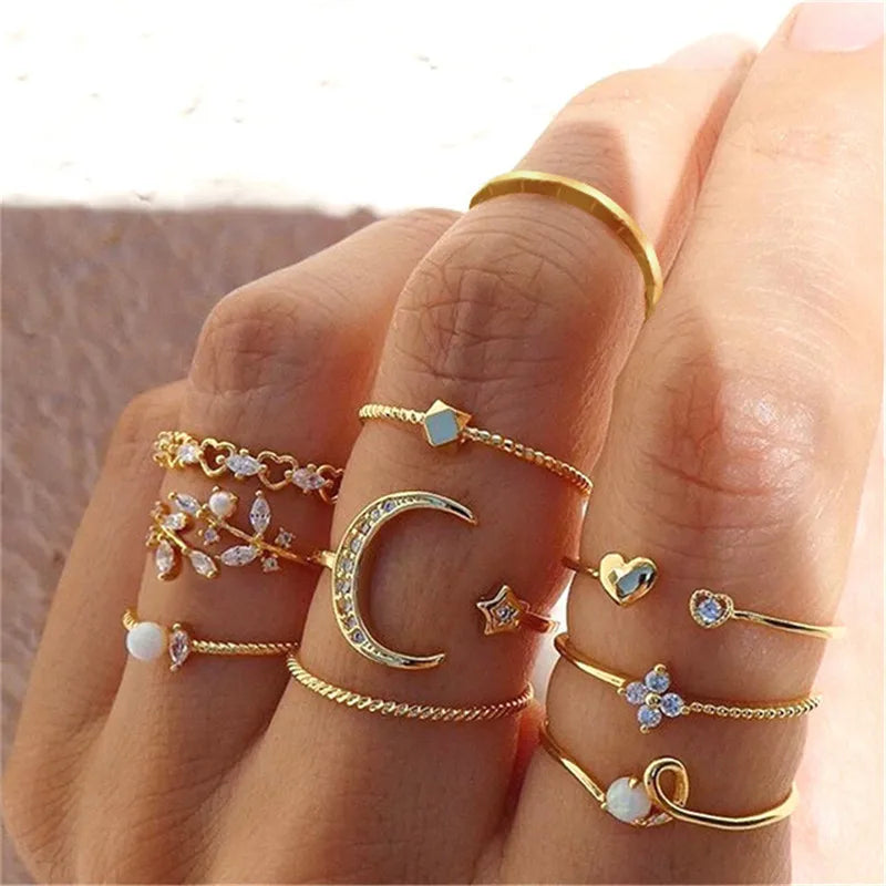 Silver Crystal Rings Set