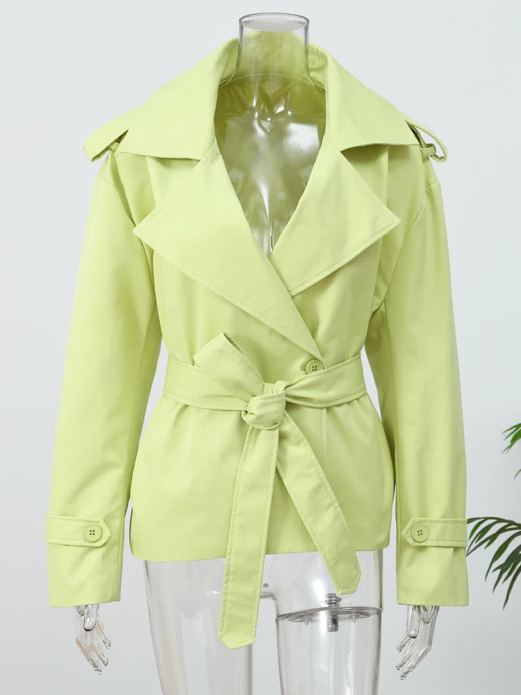 Women's Lace-Up Short Trench Coat – Button, Loose Fit
