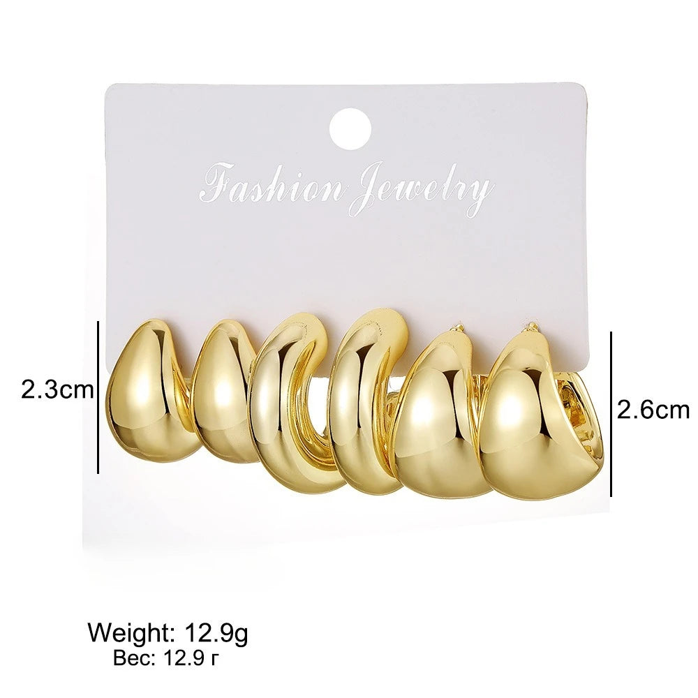 6-tlg. Edelstahl-Wassertropfen-Creolen-Set für Damen, europäischer und amerikanischer minimalistischer glatter Kreis-Ohrring-Schmuck