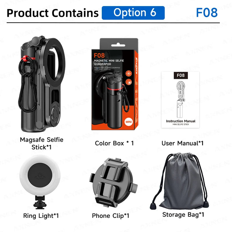 Magnetic Selfie Stick Tripod with Fill Light & Bluetooth Remote