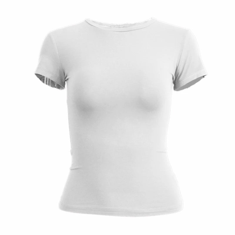 Vêtements féminins, t-shirt à manches courtes, hauts moulants, femme, col rond, t-shirt gainant en tricot, tenue de ville sexy et sportive, 2024 Y2K New2410