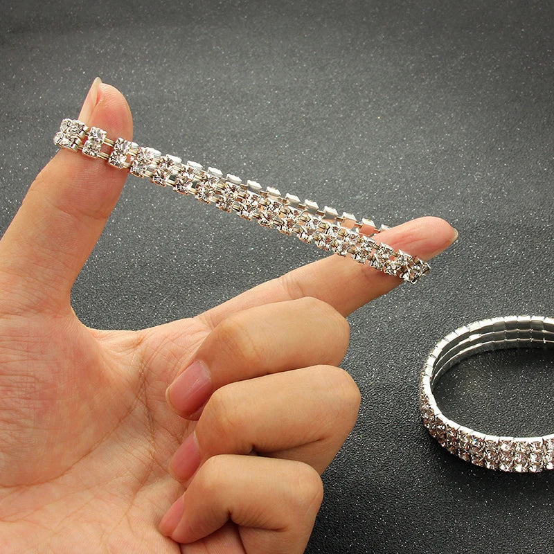 Mehrteilige silberfarbene Strass-Armbänder & Reifen, Braut-Armband, dehnbares Armband für Damen, Schmuck