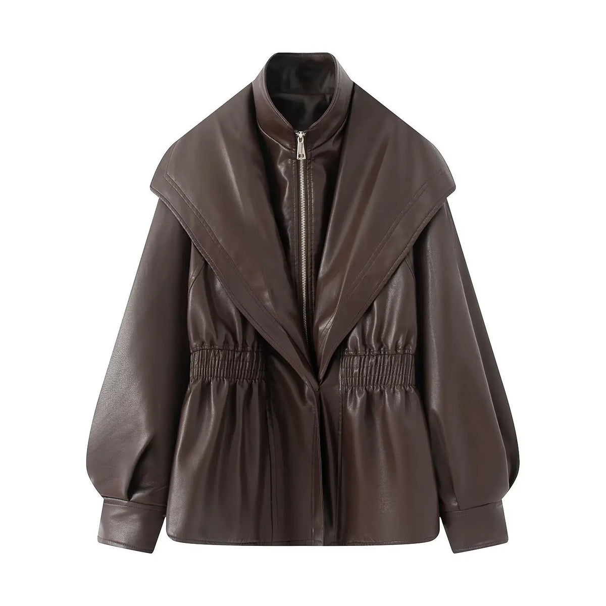 Women's Brown PU Leather Jacket – Zipper, Lapel