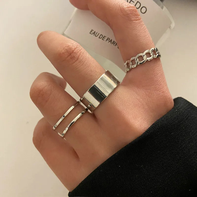 Silver Crystal Rings Set