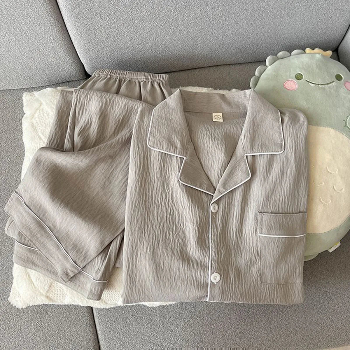 Set pigiama da uomo autunnale, nuovo, tinta unita, semplice, taglie forti, con bavero, maniche lunghe, 2 pezzi, pigiama da uomo casual, morbido, oversize, abbigliamento da casa