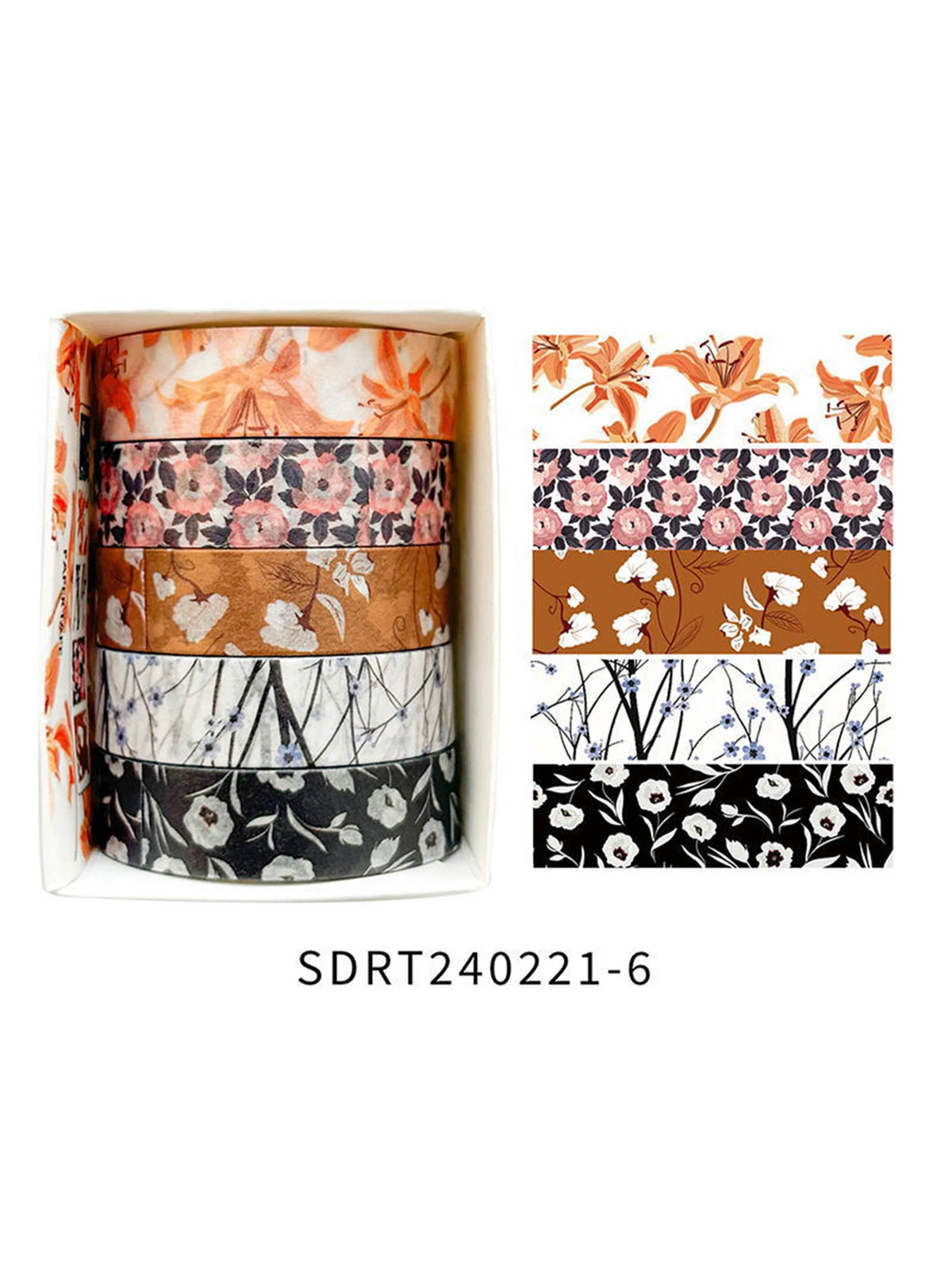 Romantic Flower Washi Tape (5 Rolls)